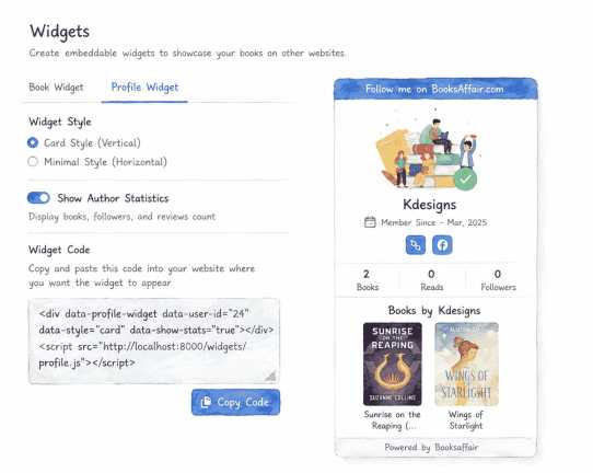 BooksAffair Author Guide #1 - Embedded Widgets