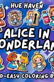 Alice In Wonderland Coloring Book: Bold and Easy Coloring Pages for Kids and Adults Simple Stress Relief Designs of Cute Kawaii Alice in Wonderland. cover image