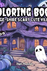 Hygge-Shire Scary Cute Village: Adult and Teen cozy coloring book: Relax and unwind from your busy day with cute ghosts in a cozy spooky village (Hygge-Shire Cozy Homes) cover image