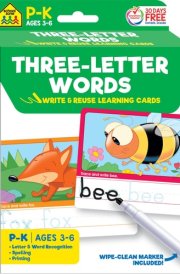 School Zone Three-Letter Words Write & Reuse Learning Cards: 32 Interactive Flash Cards, Preschool, Kindergarten, Letter & Word Recognition, Printing, Wipe Clean, Includes Dry Erase Marker cover image