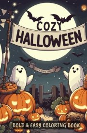 Cozy Halloween Bold & Easy Coloring Book: 50 Cute and Spooky Designs for Kids and Adults Big and Simple for Relaxation Fun Large Print Coloring Pages cover image