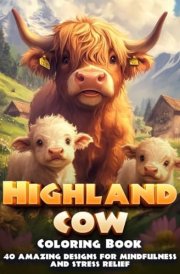 Highland Cow Coloring Book for Adults: 40 Relaxing and Detailed Baby and Adult Scottish Cows Designs for Stress Relief, Cute and Beautiful Scenes cover image