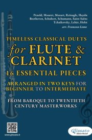 Timeless Classical Duets for Flute & Clarinet: 16 Essential Pieces Arranged in Two Keys for Beginner to Intermediate – From Baroque to Twentieth Century Masterworks cover image