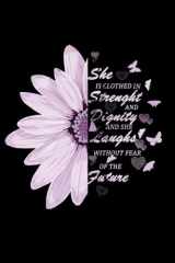 She is clothed in strength and dignity and she laughs without fear of the future - Diaries Journal: Gift for any occasion with purple flower in Matte cover, 6 x 9 inches Notebook cover image