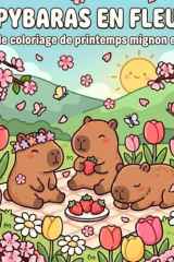 Capybaras en fleurs: Livre de coloriage de printemps mignon et cosy avec plus de 40 motifs adorables (French Edition) cover image