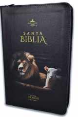 Biblia con Cierre Letra Grande 12 puntos RV1960 negro cordero y leon con indice cover image