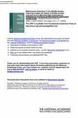 Mathematics Education in the Middle Grades Teaching to Meet the Needs of Middle Grades Learners and to Maintain High Expectations: Proceedings of a National Convocation and Action Conferences cover image